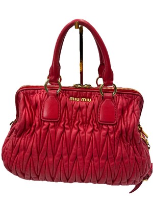 MIU MIU Red Quilted Matalesse Lambskin 2way Bauletto Satchel Purse Auth
