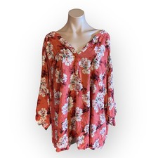 Torrid Harper Women  s Plus Size 6X Floral Rayon Slub Roll Tab Sleeve Blouse