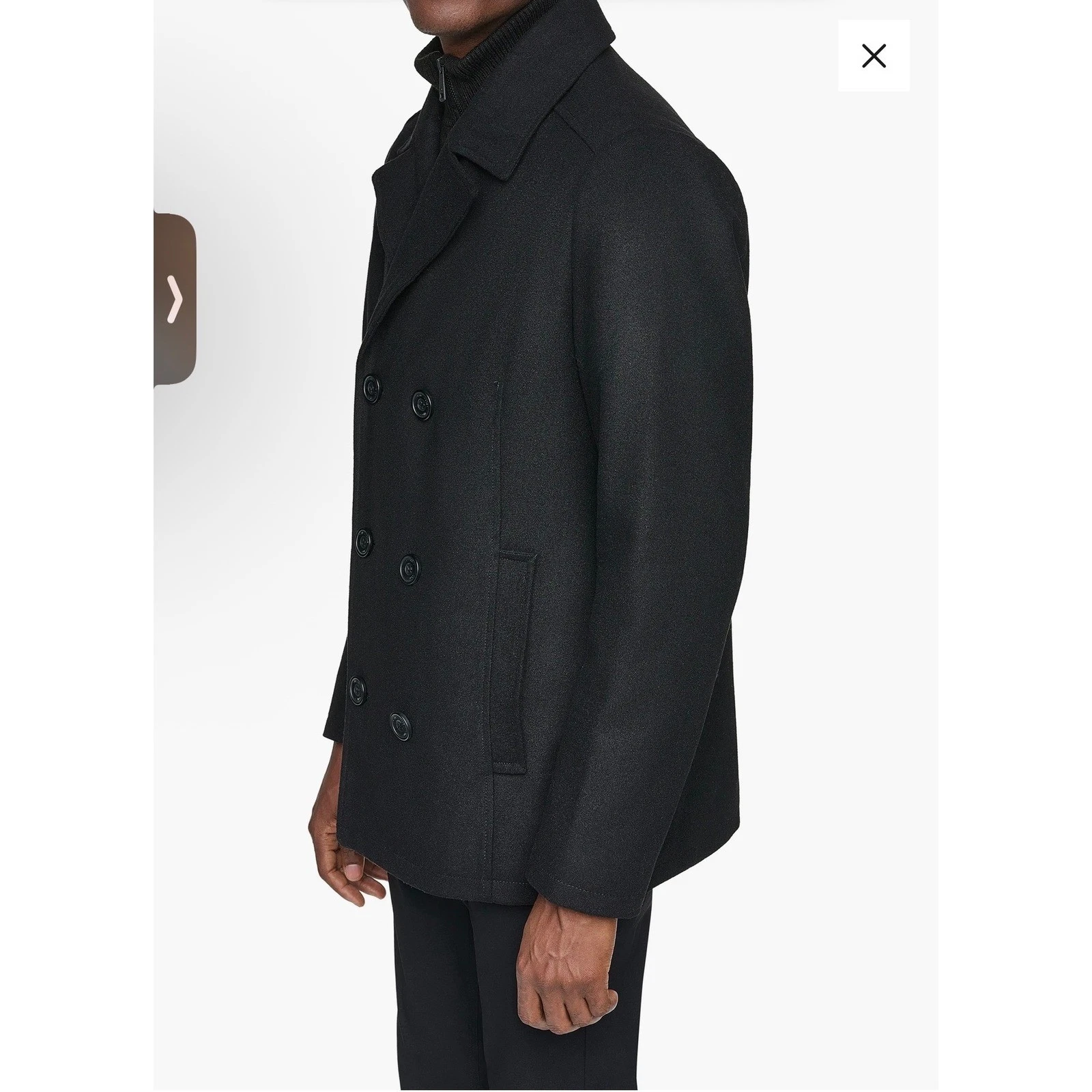 Kenneth Cole Reaction Mens Peacoat Jacket M Black Double Breasted Knit Bib Coat image 4