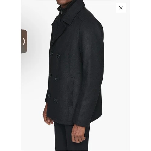 Kenneth Cole Reaction Mens Peacoat Jacket M Black Double Breasted Knit Bib Coat image 4