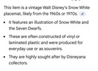 Walt Disney Placemat 1960’s Vintage Snow White & The Seven Dwarfs — photo 2