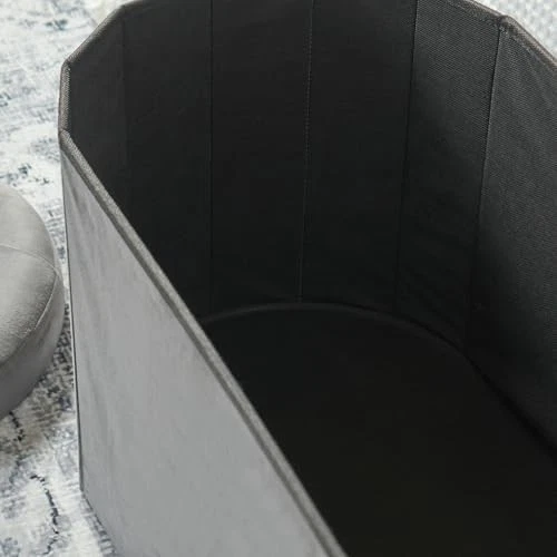 Charcoal Velvet Ottoman Storage Bench, Upholstered Seat with Hidden Compartment - Image 3 of 4