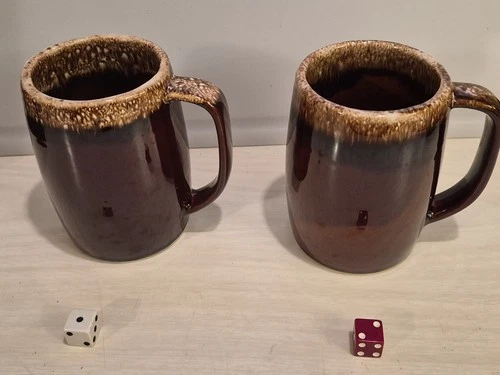 Pair Of Vintage Hull Brown Drip Glaze Coffee/Beer Mugs