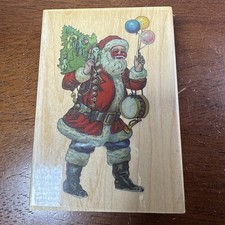 SANTA with Balloons Toys Lg Rubber STAMP Wood Mounted 4 1/2" 2012 Stampabilities