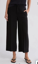 Vince Pants Crop Wide Leg Linen-Blend Trousers Black SZ 10 NEW 365