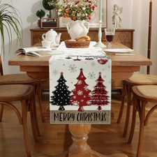 Christmas Table Runner 13x72 Inch, Red Pine Trees Winter Xmas Table Decorations.