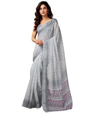 Women's Cotton Linen Printed 1 Minute Ready to Wear Saree With Unstitched Blouse