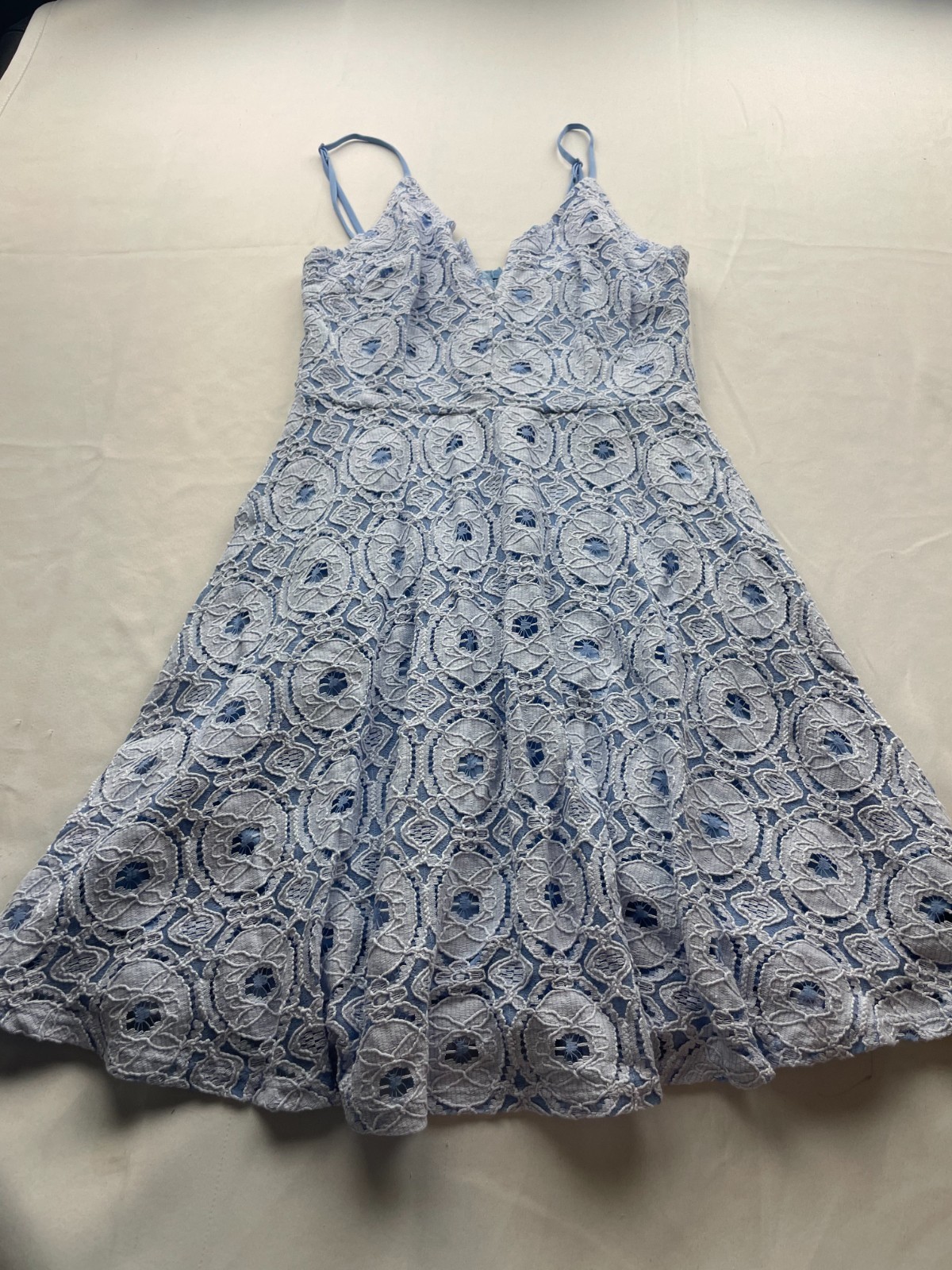 AQUA Dress Womens Medium Blue Lace Crochet Fit & Flare Sleeveless Knee Length