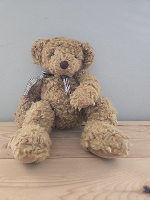 Russ Berrie Kensington Teddy Bear Plaid Bow Vtg Brown
