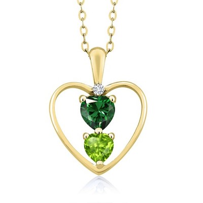 18K Yellow Gold Plated Silver Nano Emerald Peridot and White Lab Grown Diamond