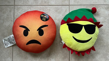 2 NEW Emoji Expressions Plush Pillows 13" Angry/Annoyed Emoji 12" Santa w/Shades