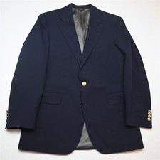 Vtg USA Chaps Ralph Lauren 40R Navy Blue Wool Gold Button Blazer Sport Coat