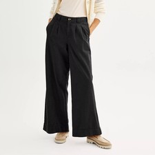 Women's Sonoma Goods For Life  Pleated Wide Leg Pants, Size: Medium, Pitch Black