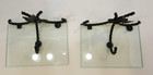 2 Vintage Hollywood Regency Clear Glass Black Twisted Iron and Leaf Wall Shelf — photo 3