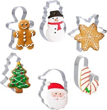 Small Christmas Cookie Cutters Set, 6 pcs Stainless Steel Metal Holiday Cookie C