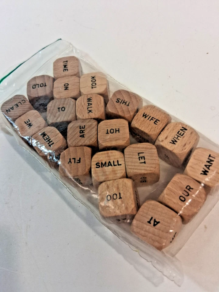 Scrabble Sentence Cube Game 1971 Replacement Parts, Vintage 21 Wooden Word dice - Image 2 of 3