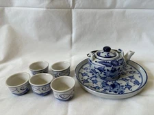 Bat Trang Vietnam Miniature Tea Set RARE Lotus flower and fish