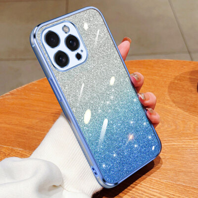 Blaue Beschichtung Glitzer Hülle für verschiedene Handys Bling Weich Silikon Gel TPU Cover