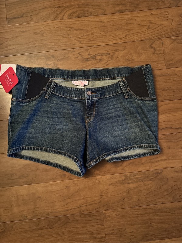 Isabel Maternity Jean MIDI Shorts Expandable Side Panels Size 12 NWT