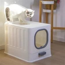 Enclosed Cat Litter Box Top Entry Drawer Type Cat Toilet Boxes with Litter Scoop