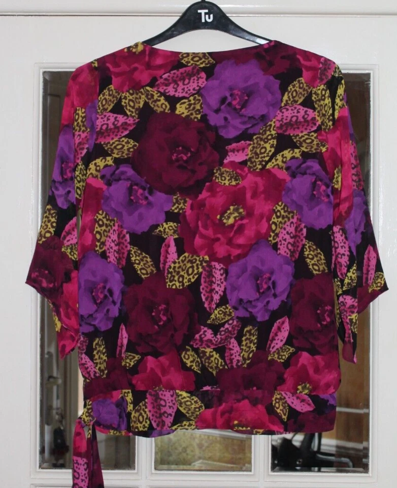 LADIES PINK MIX 3/4 CHIFFON SLEEVED BLOUSE WITH SIDE TIE FROM DEBENHAMS SIZE 12 - Image 3 of 4