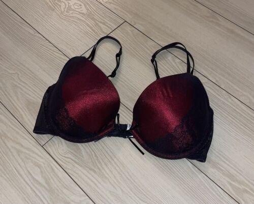 Elegant Red Push-Up Bra with Lace Overlay Size 34D