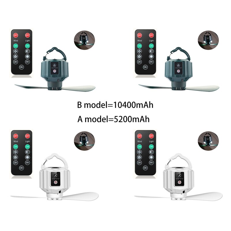 5200/10400mAh Rechargeable Remote Control Timing Camping Fan 3 Gears Ceiling Fan