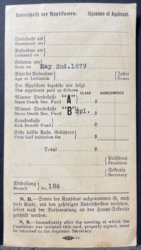 1913 Pottstown deutsche römisch-katholische Ritter von St. George medizinische Fitnesskarte - Bild 2 von 2