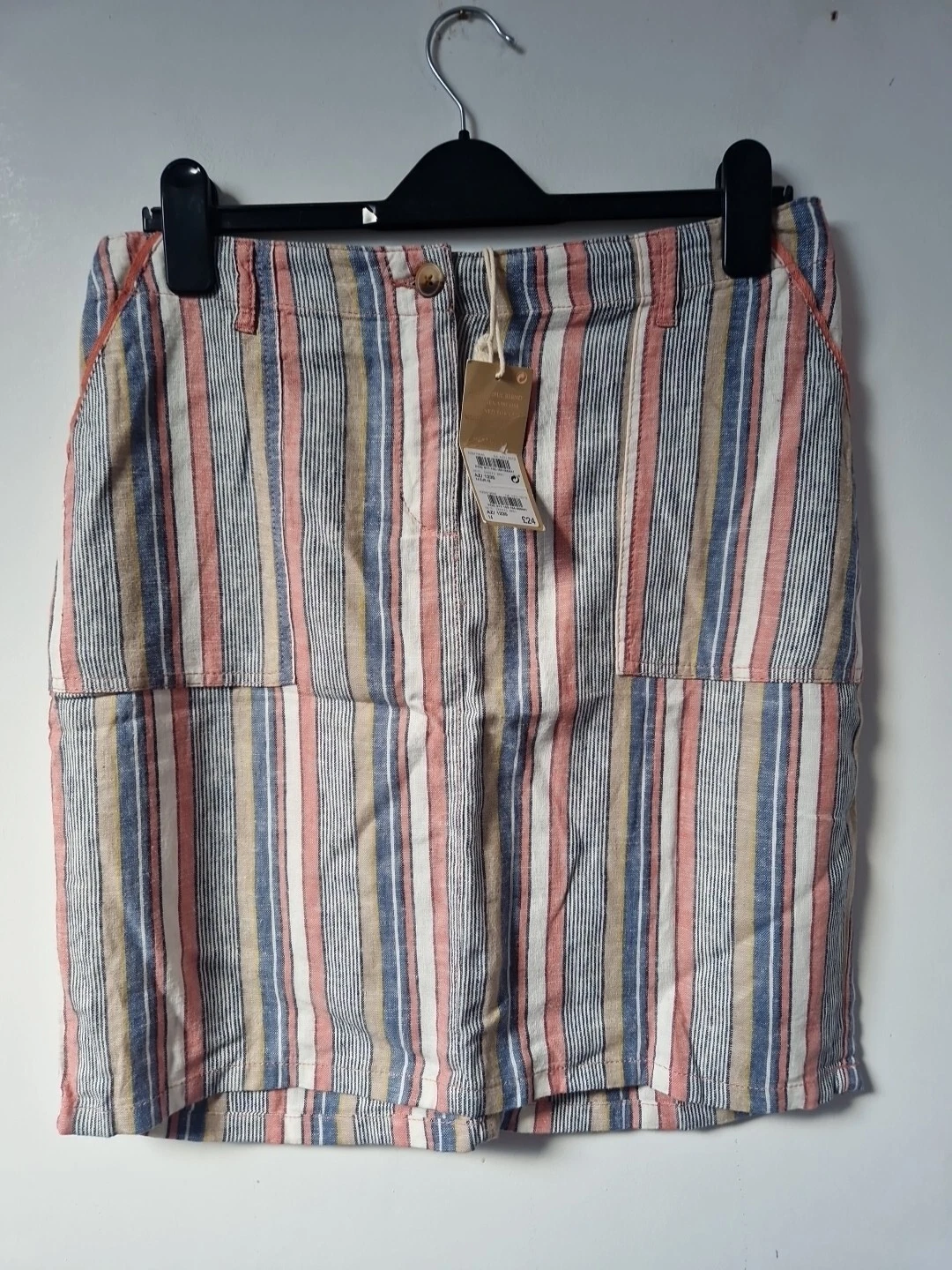 Next Linen Blend Striped Knee Length Summer Skirt Size 14
