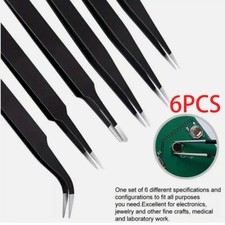 6*Professional Coated Precision Tweezers Set Kit Stainless Steel Non-Magnetic UK