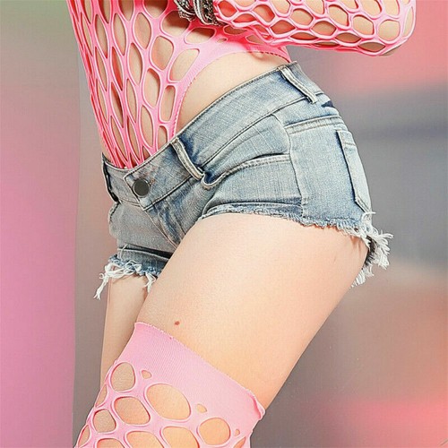 Pantaloncini jeans donna sexy hotpants mini jeans vita bassa effetto invecchiato slim fit - Foto 10 di 11