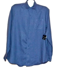Saks Fifth Avenue Pure Luxury Linen  Men's Blue Shirt Size L