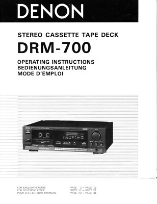 Bedienungsanleitung-Operating Instructions für Denon DRM-700 