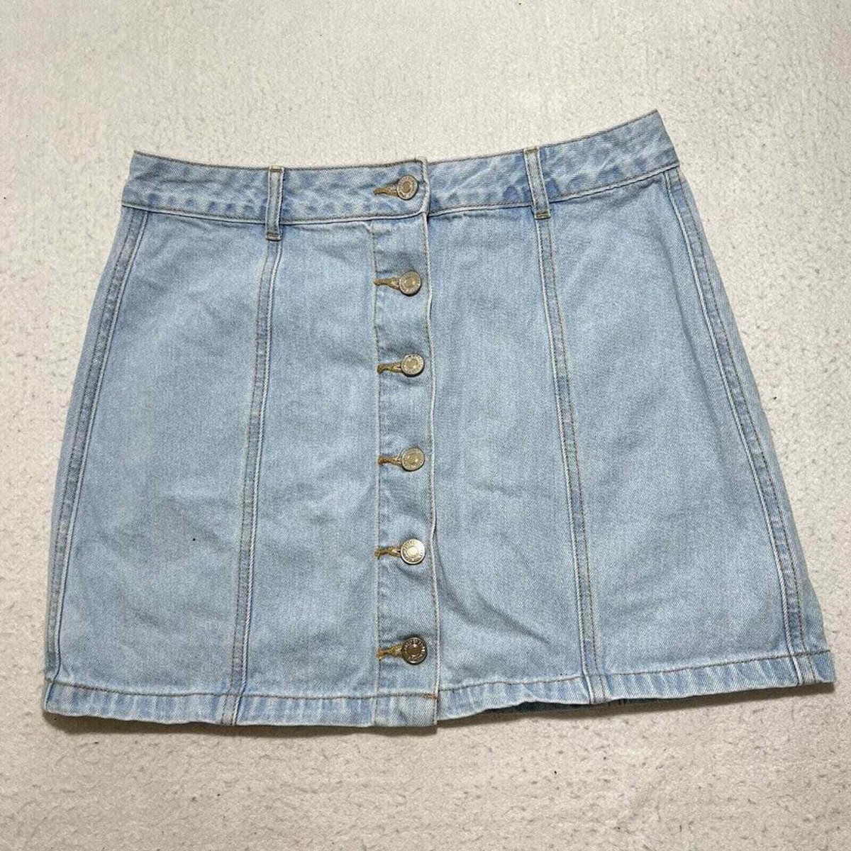 Forever 21 Women's Medium Jean Mini Skirt Metal Button Front Light Blue  Denim