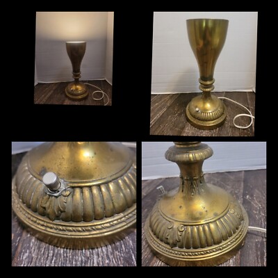 Vintage Brass Table Lamp Mcm Uplight Cone Shape Art Light Hollywood Regency 