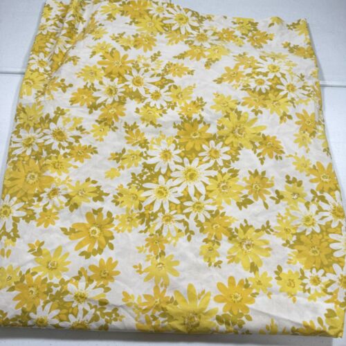 vintage fashion manor flat sheet double yellow daisies floral mcm retro 70s