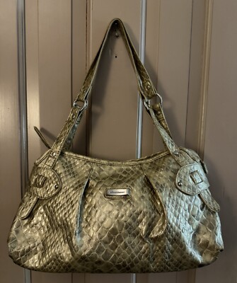 Alfred Dunner Vintage Ivory Reptile Embossed Faux Satchel Shoulder Bag 