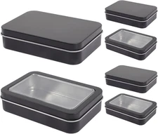 6Pcs Tinplate Playing Card Case, Black Card Deck Storage Box with Window, Portab