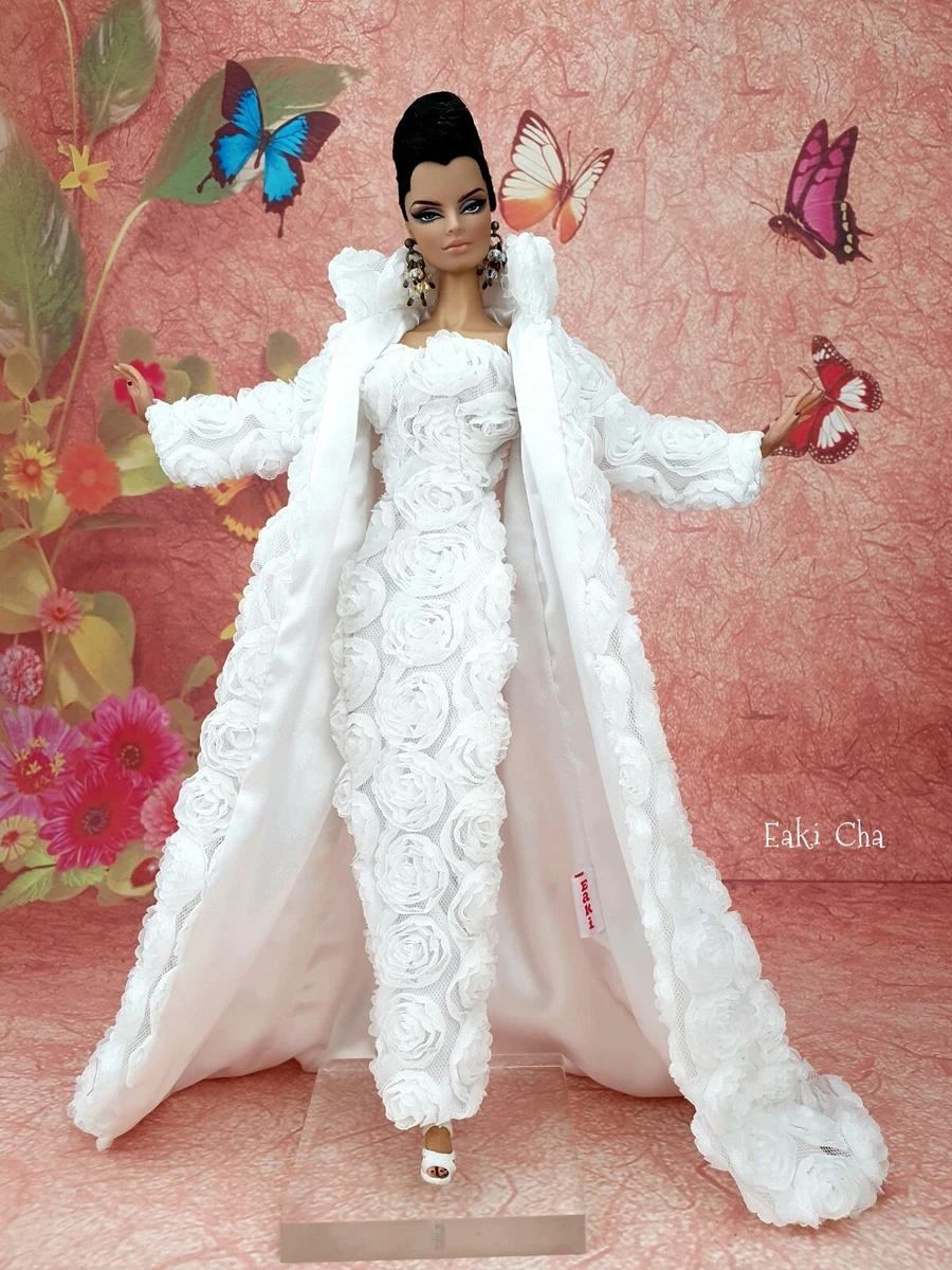 Handmade White Flower Dress Outfit Gown Coat Silkstone Barbie