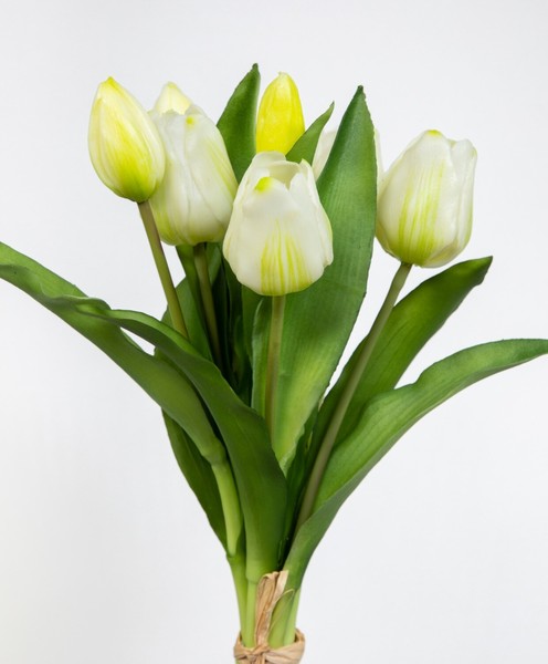 Tulpenbund Nature Real Touch 32X24Cm Weiß Mit 7 BlüTen Ga Kunstblumen KüNstliche-image