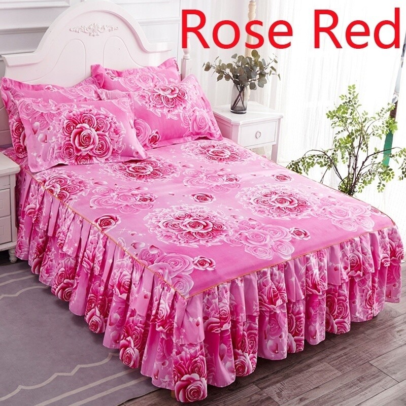 Floral Bed Skirt With Ruffled Dust Ruffle – 16-Inch Drop, Cotton Blend, Twin/Queen/King