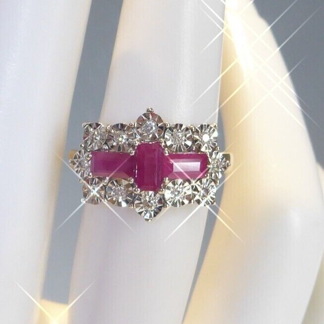 Solid 9ct Gold Real Diamond & Ruby Art Deco Inspi… - image 10