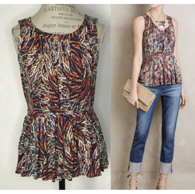 Anthropologie Corbara Feather Blouse By Deletta Size M