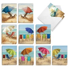 20 Assorted Blank Notecards Set 4x5.12" w/ Envelopes 10 Designs Beach Chairs