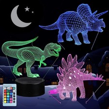 VSATEN 3D Dinosaur Night Light for Kids, 3D Illusion Lamp 3Pattern 16 Color...