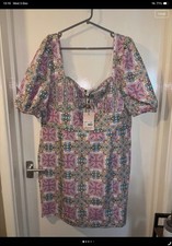 Misguided Plus Tropical Diamonte Print Mini Dress Size 22 New with Tags