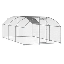 Metal Chicken Coop 9.8x19.6x6.5 ft Walk-in Chicken Run with Cover Doom Roof