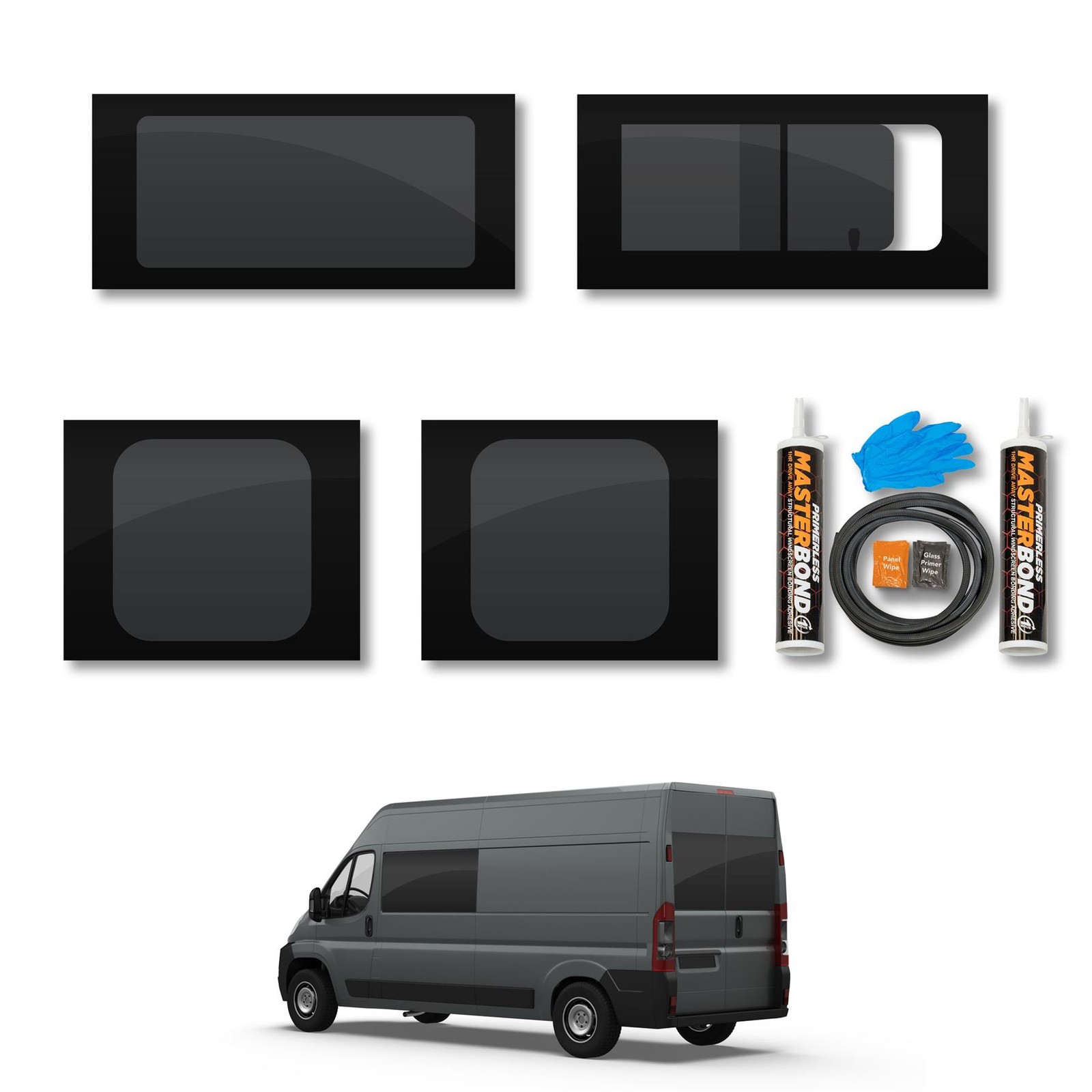 Peugeot Boxer 2006- Opening Driver Fixed Passenger Rear Tint Windows Fitting Kit