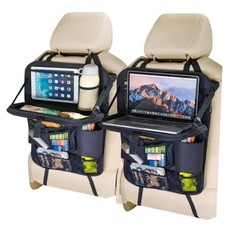 Backseat Car Organizer with Foldable Tray, 9 Pockets, Kick Mat 2 Pack - Oxford