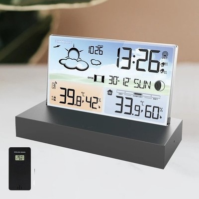 Digitale Wecker Wetterstation RF Funkuhr Mit Farbdisplay Thermometer Außensensor